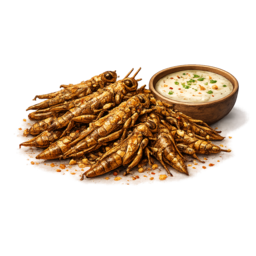 Gebackene Heuschrecken mit Knoblauchtunke.png